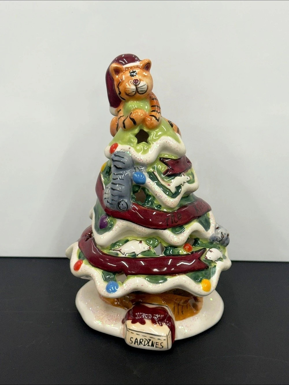 Blue Sky Clayworks Heather Goldminc 2009 Christmas Cat Tree Tea Light Candle Hol